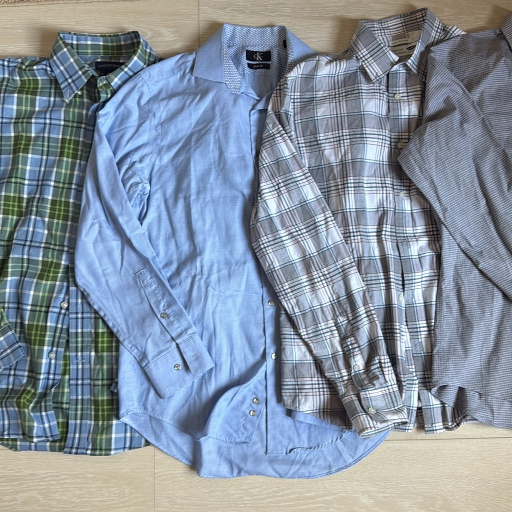 Men's Medium Plaid and Solid Long Sleeve Button Down Shirt Bundle Collection Set